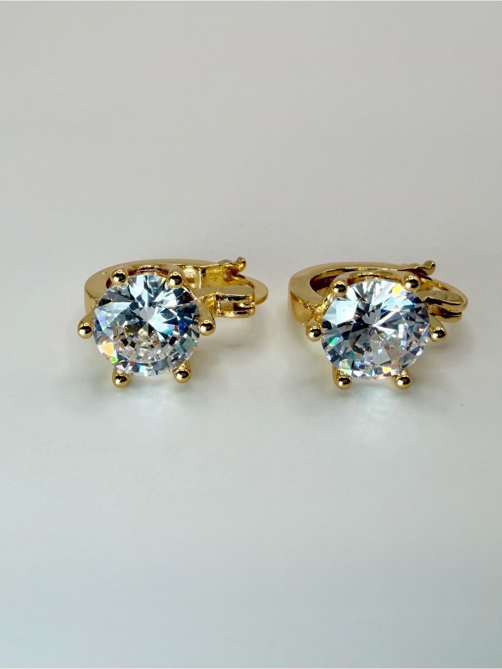 Gold Plated Clear Stone Hoop Earrings - Women Jewelry - Picture 3 of 7